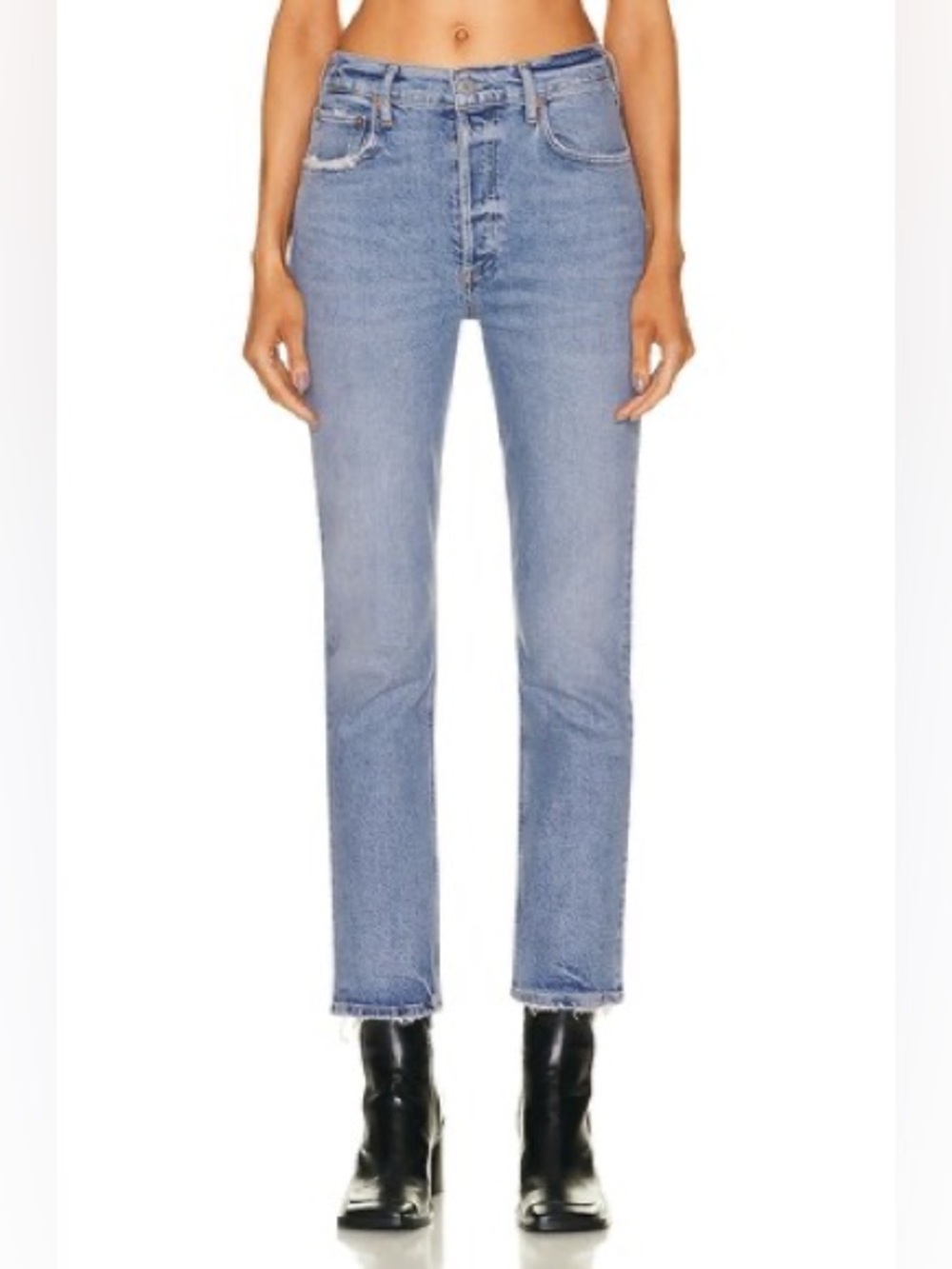 AGOLDE Riley Long Straight-Leg Organic Cotton High-Rise Cropped Jeans Size‎ 28